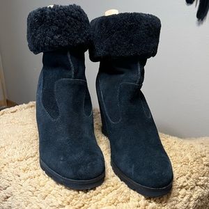 UGG black suede wedge booties 4” hidden heel 42